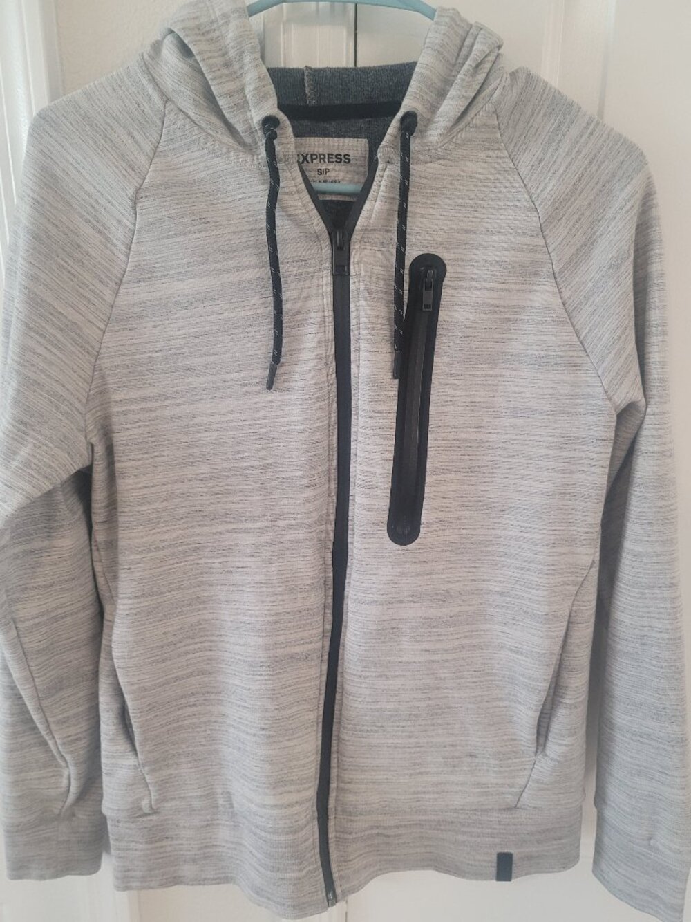 Express Men's Soft Wash White Gray Hoodie Full Zip With Zip Pocket Size Small